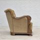 1950s, Danish relax armchair, furniture velour, carved oak wood.