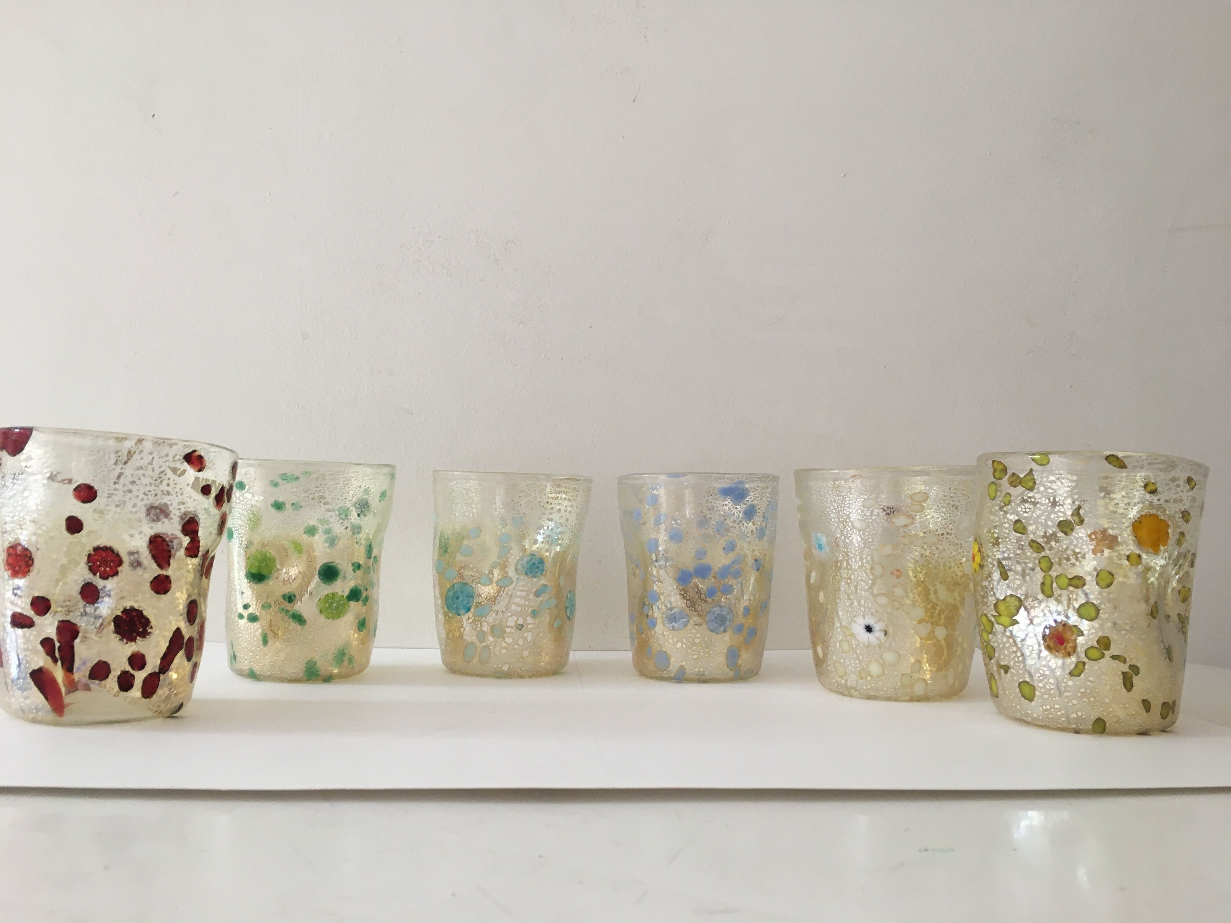 Set of 6 murano glasses acqua "goto" "murrisa" in murano glass unique piece