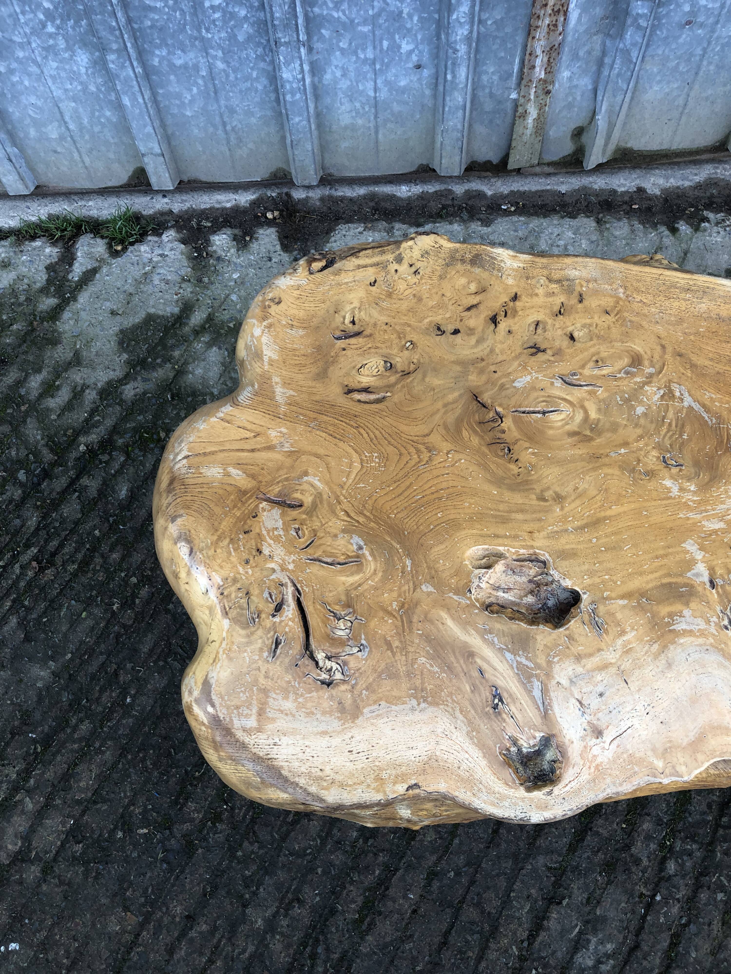 Handcrafted Brutalist coffee table in solid elm