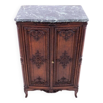 Antique chest of drawers with stone top, France, late 19th century.