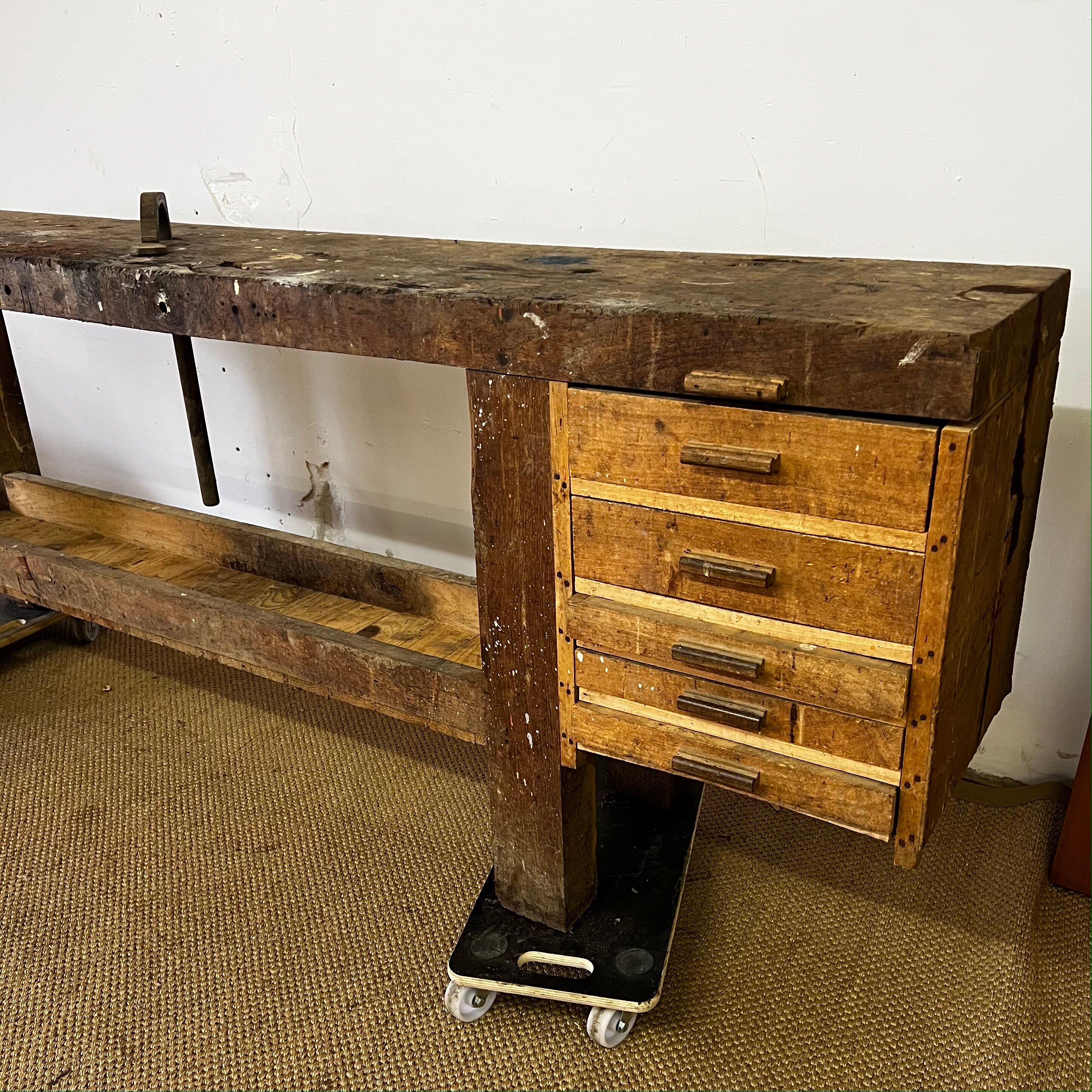 Old vintage wooden workbench