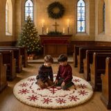 Handmade Moroccan Wool Snowflake Rug: Red & White Christmas Decor 200X200cm