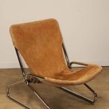 Vintage Suede and Chrome Metal Armchair, 1970s