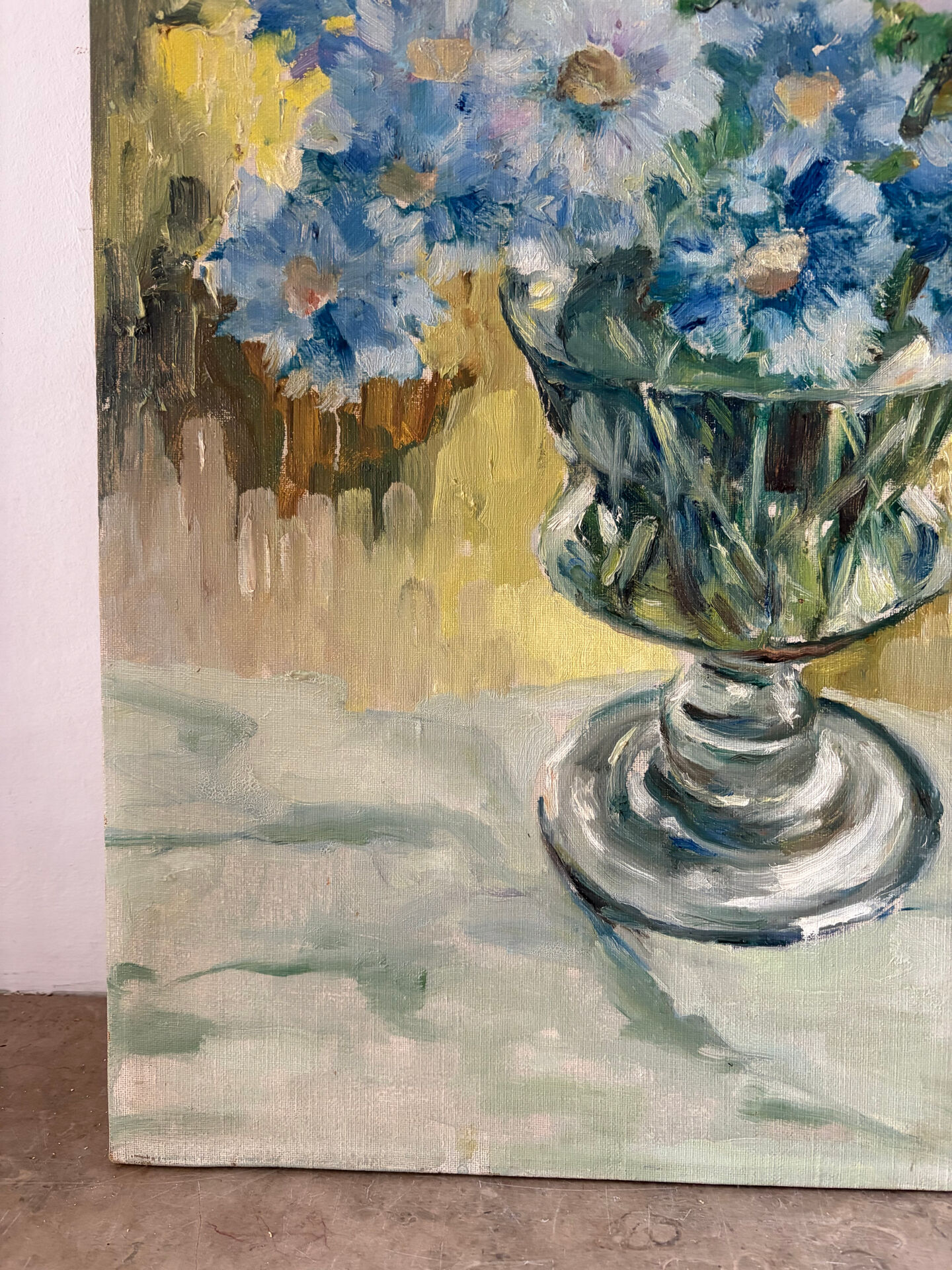 Bouquet of blue flowers, oil on canvas signed