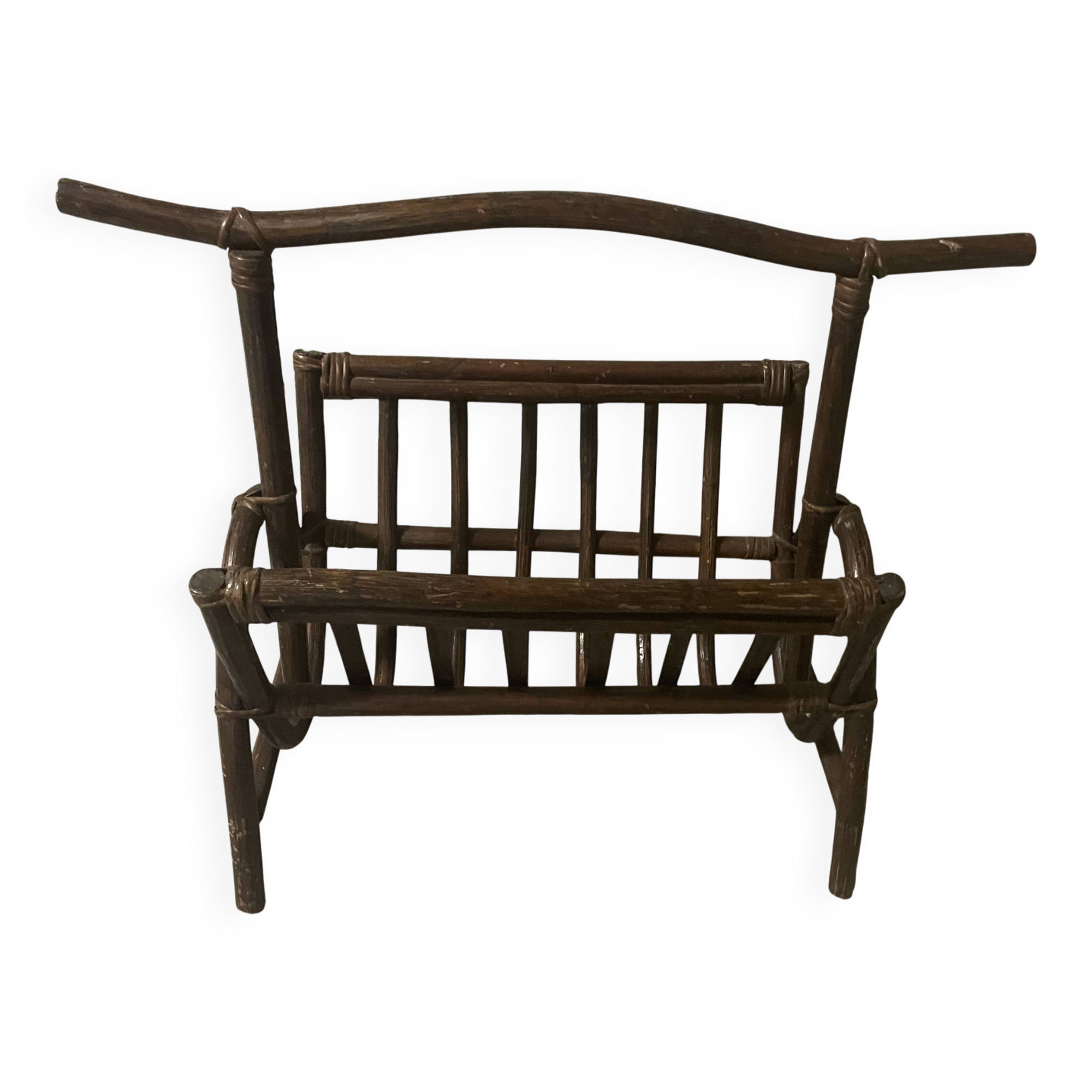 1970s rattan magazine rack