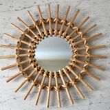 Sun mirror in rattan and bamboo 60s