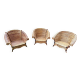 Sculptural Trio of Vivai del Sud Armchairs (1970) – Original Varnish Tone Mi