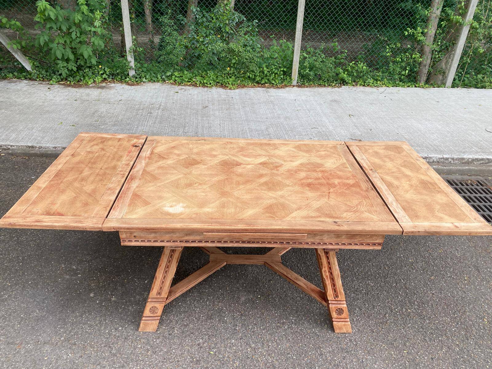 Renovated 1930s Spanish extendable dining table in oak.