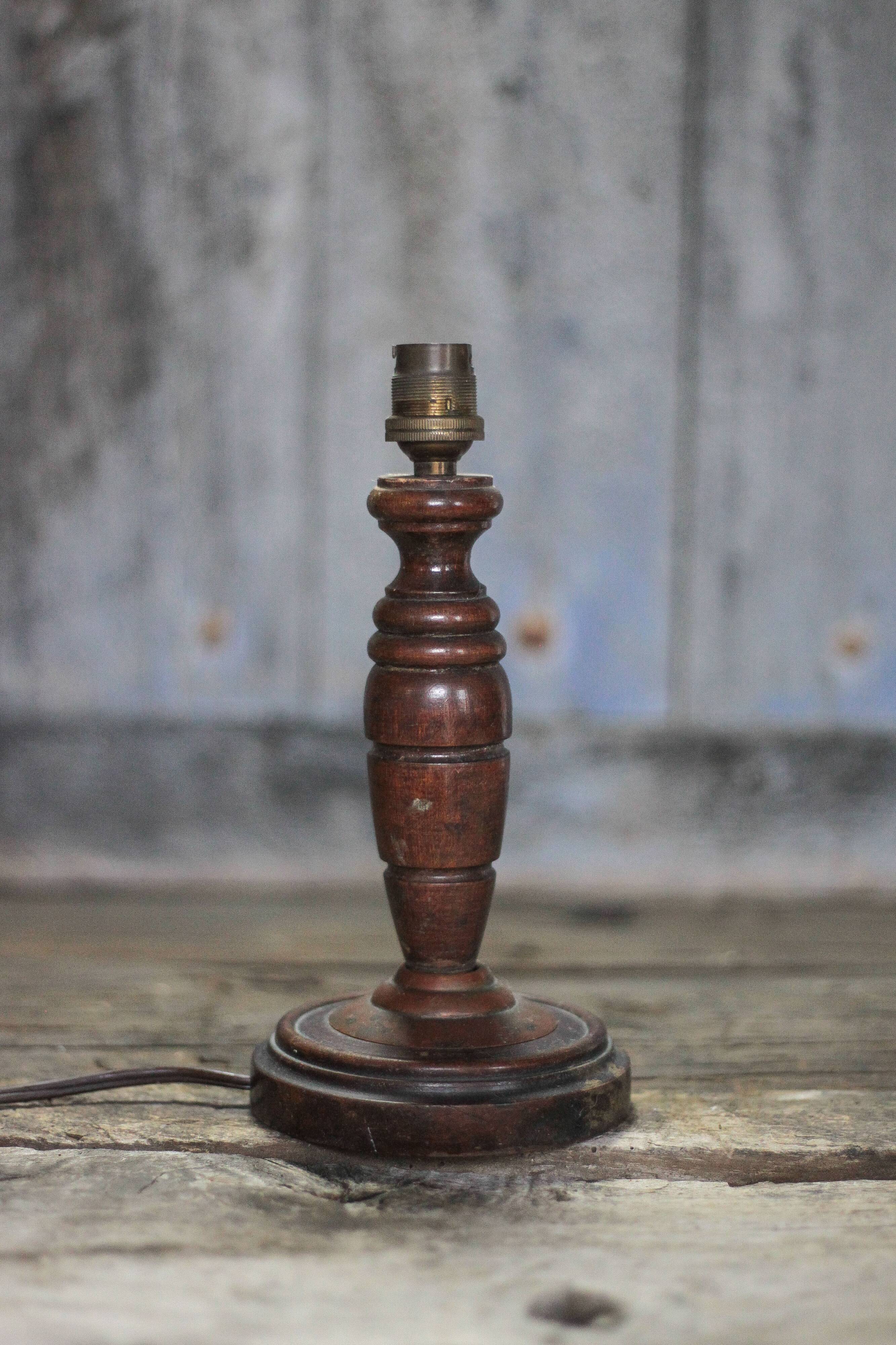 Wood lamp, wooden and vintage copper lamp base, table lamp.