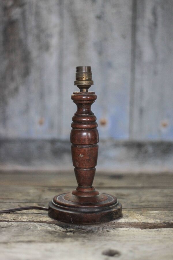 Lampe bois, pied de lampe bois et cuivre vintage, lampe à poser