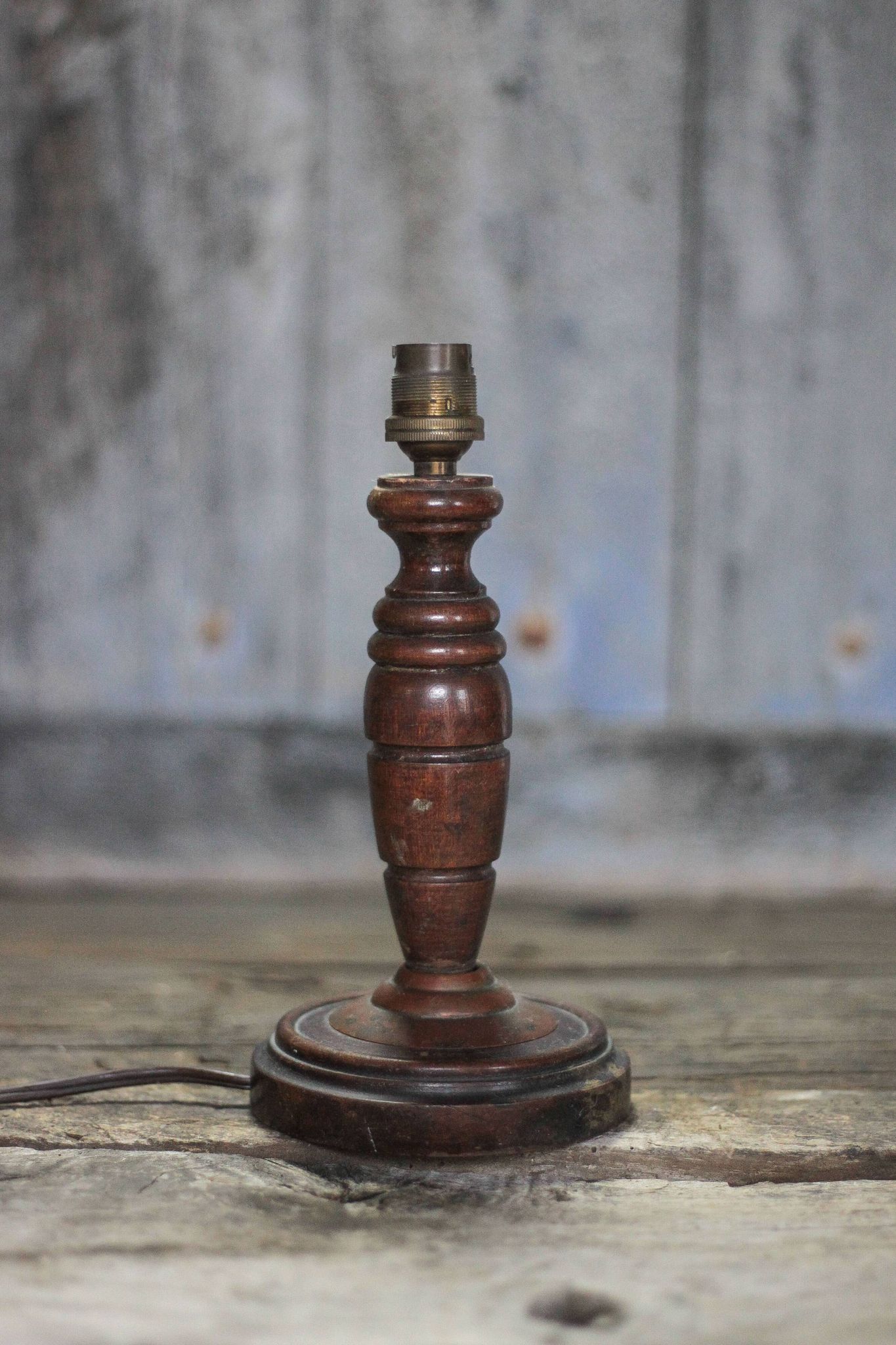 Wood lamp, wooden and vintage copper lamp base, table lamp.