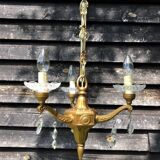 Gilt French Chandelier: Neo Classical 3-Branch Crystal Pendant Light