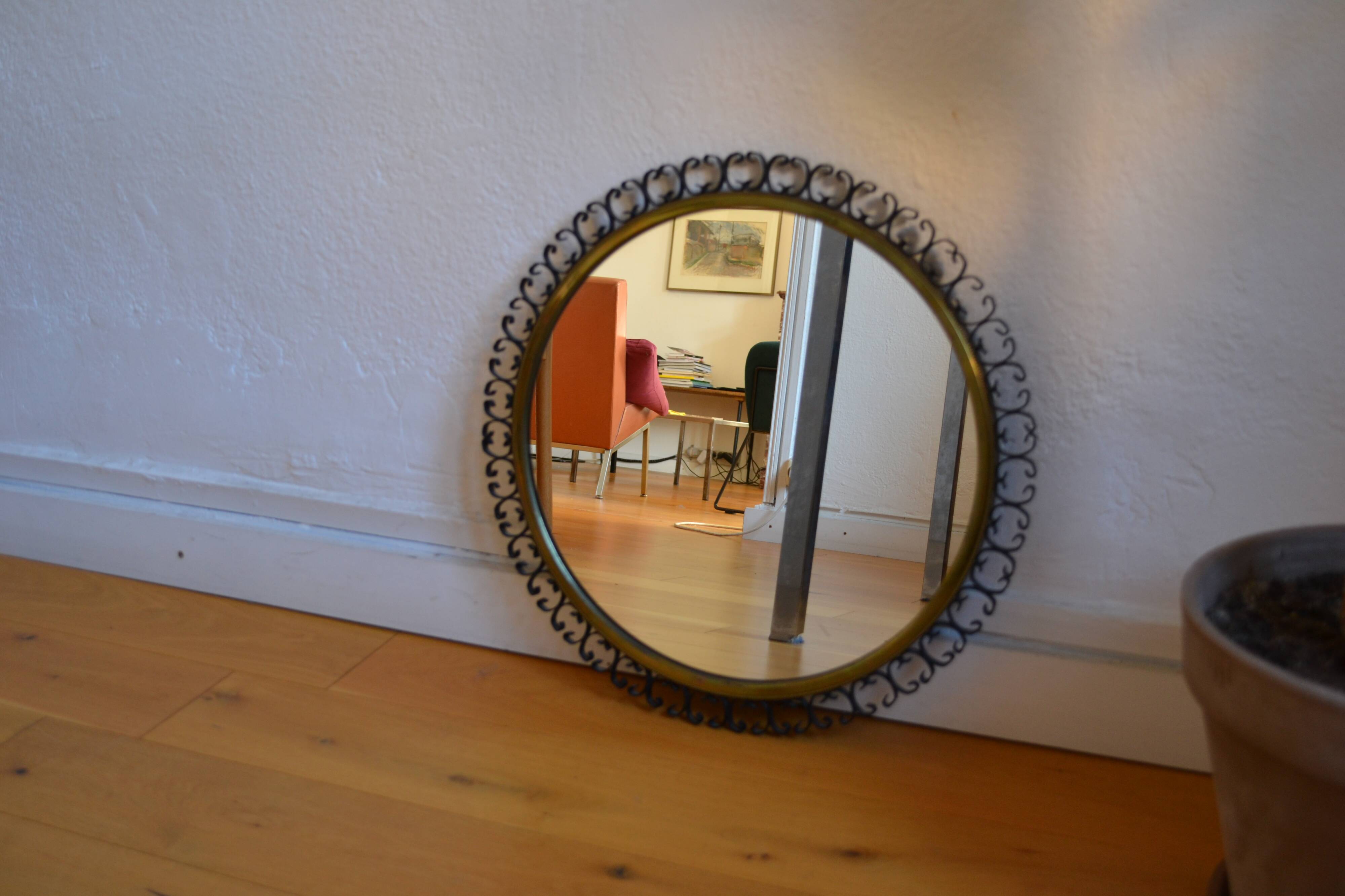1960s brass and wrought iron sun mirror