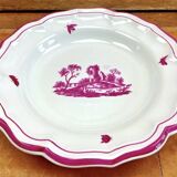 Ancien plat rond creux Gien modèle Paysage rose 1938/1960