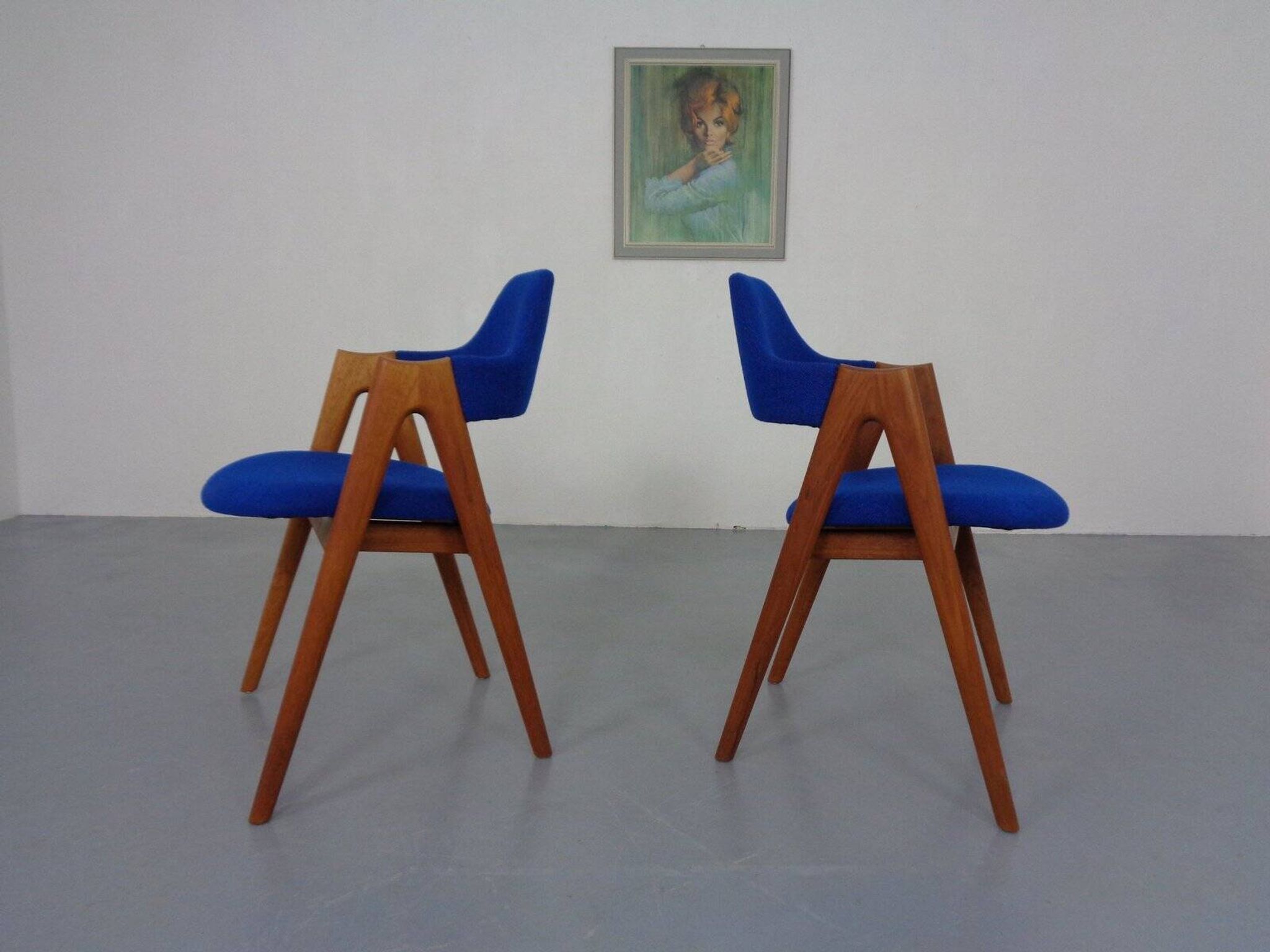 Set of Compass Chairs in Teak and Kvadrat Hallingdal 65 by Kai Kristiansen for Schou Andersen, 1960s