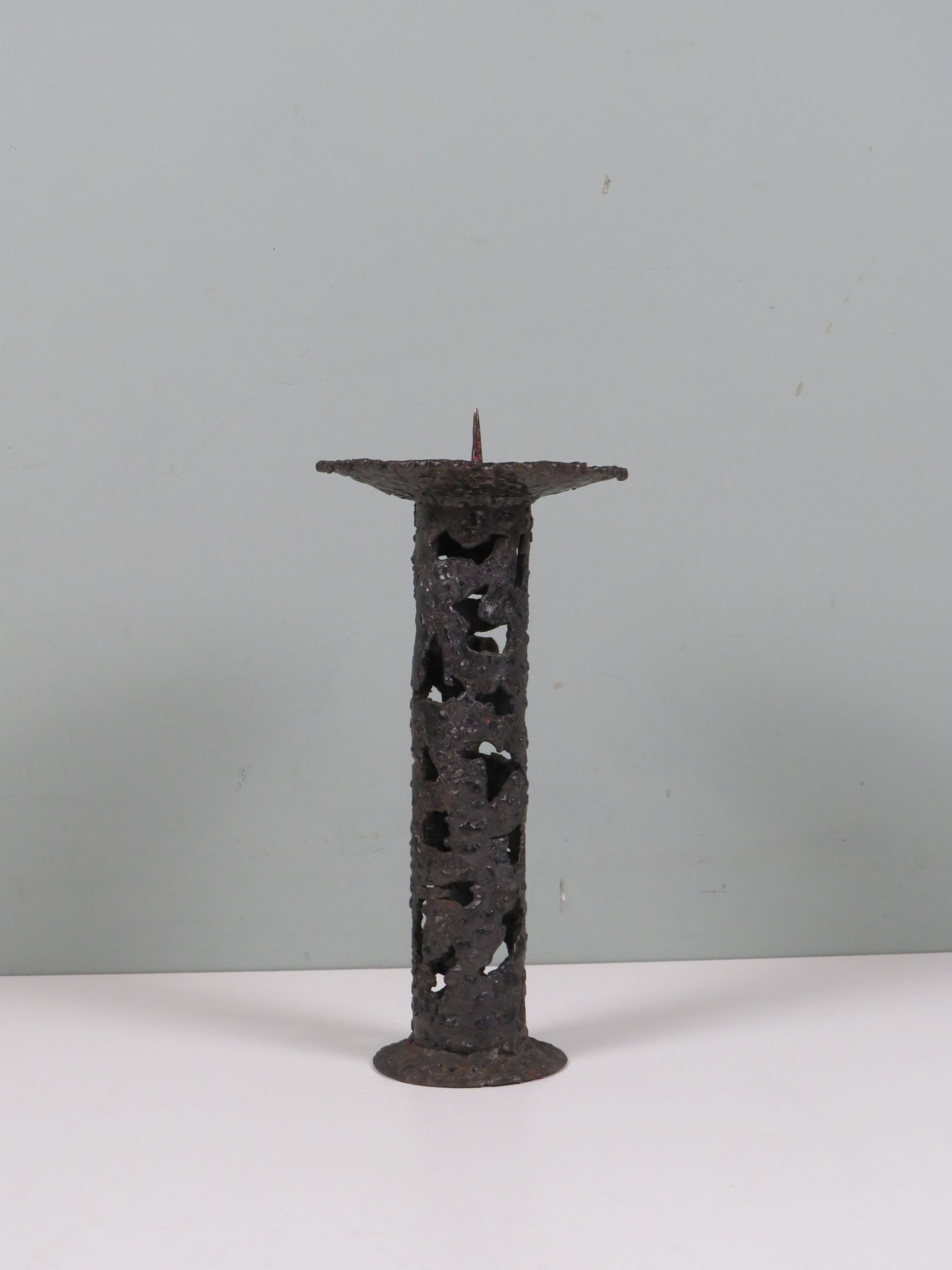 Brutalist wrought iron candlestick, European craftsmanship, 1960s