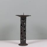 Brutalist wrought iron candlestick, European craftsmanship, 1960s