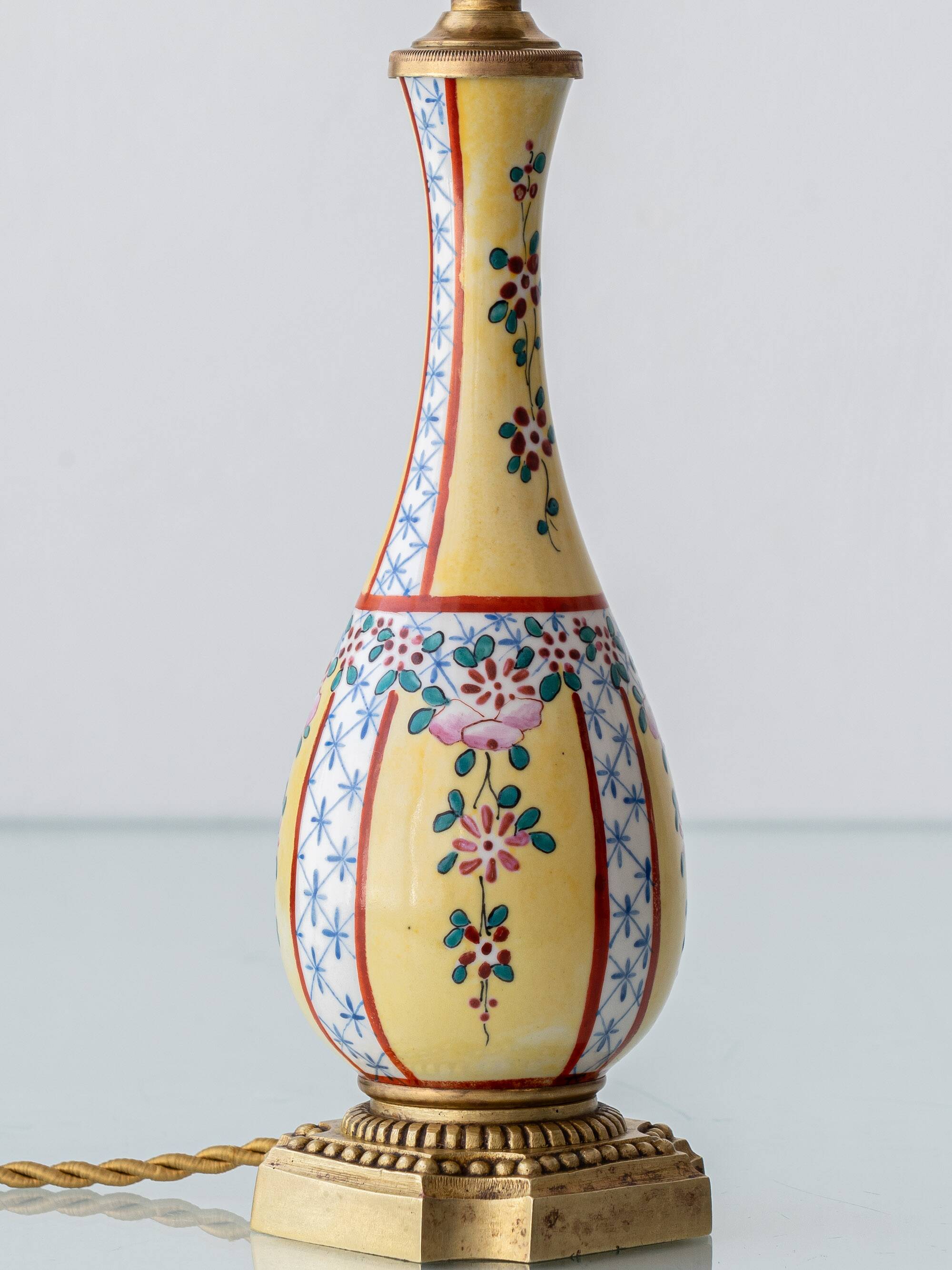 Hand-Painted Yellow Chinoiserie Porcelain Lamp, circa 1900