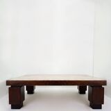 Grande table basse en bois et travertin