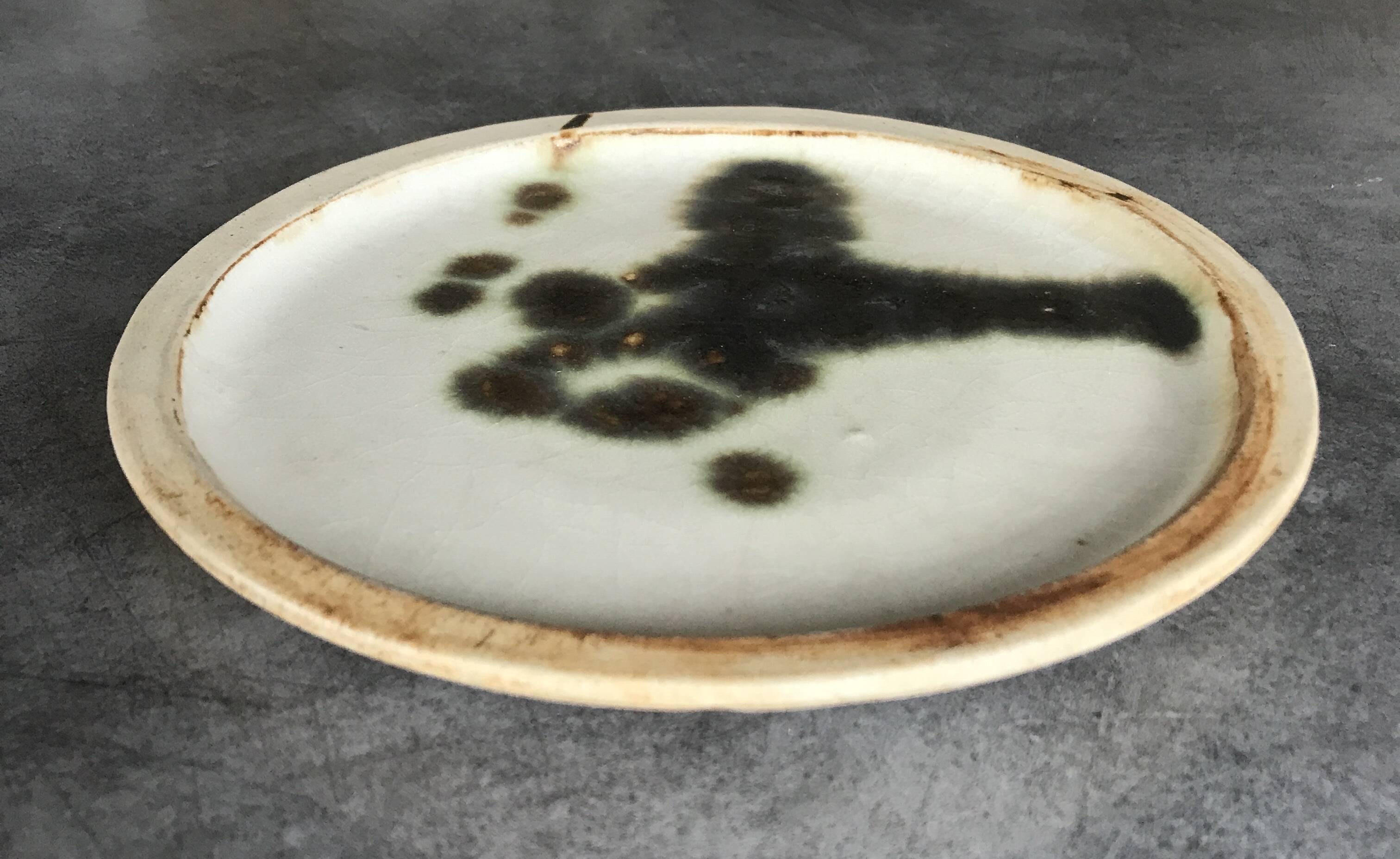 Small vintage plate from the La Colombe pottery, Vallauris artistic effect stoneware