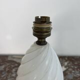 Alabaster lamp, twisted, gadroon decoration, gilded brass base, dolphins