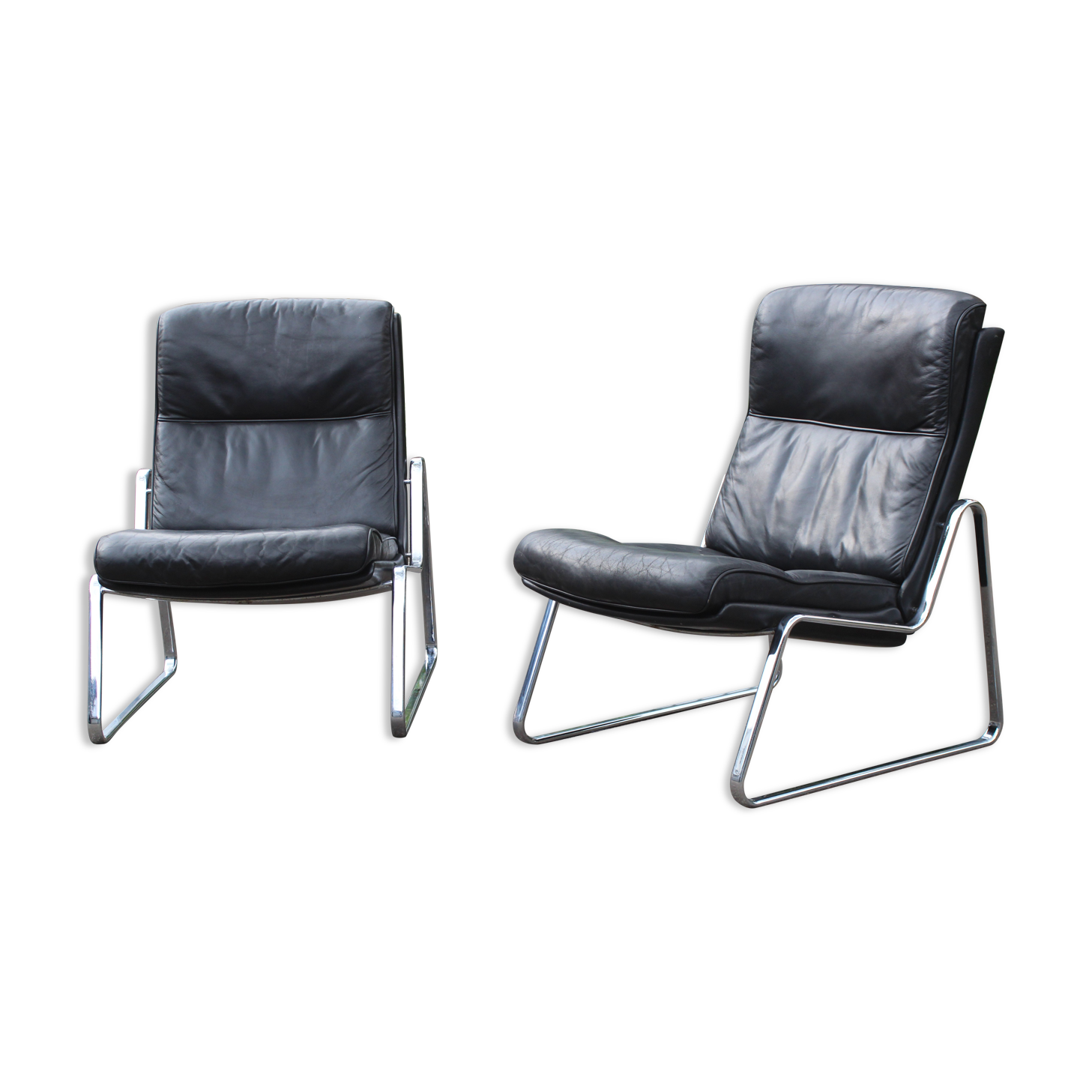 Paire de fauteuils Lange Drabert en cuir 1970