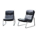 Paire de fauteuils Lange Drabert en cuir 1970
