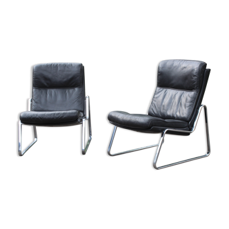 Paire de fauteuils Lange Drabert en cuir 1970