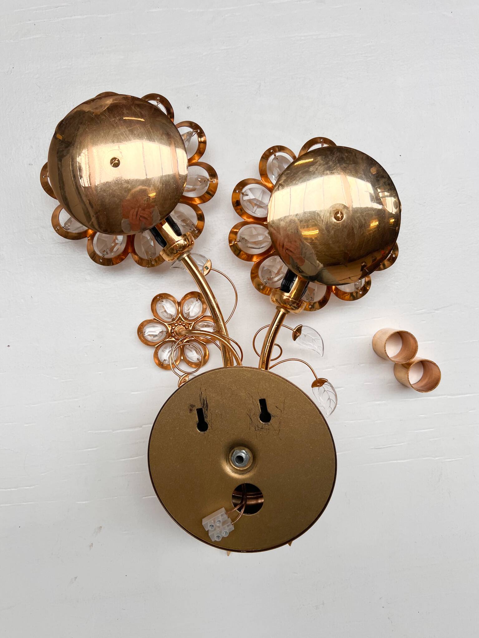 Brass and crystal art deco wall lamp attributed to palwa, 1960s