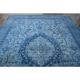 1970s Vintage Persian Handmade Wool Cotton Blue Area Rug 297x385