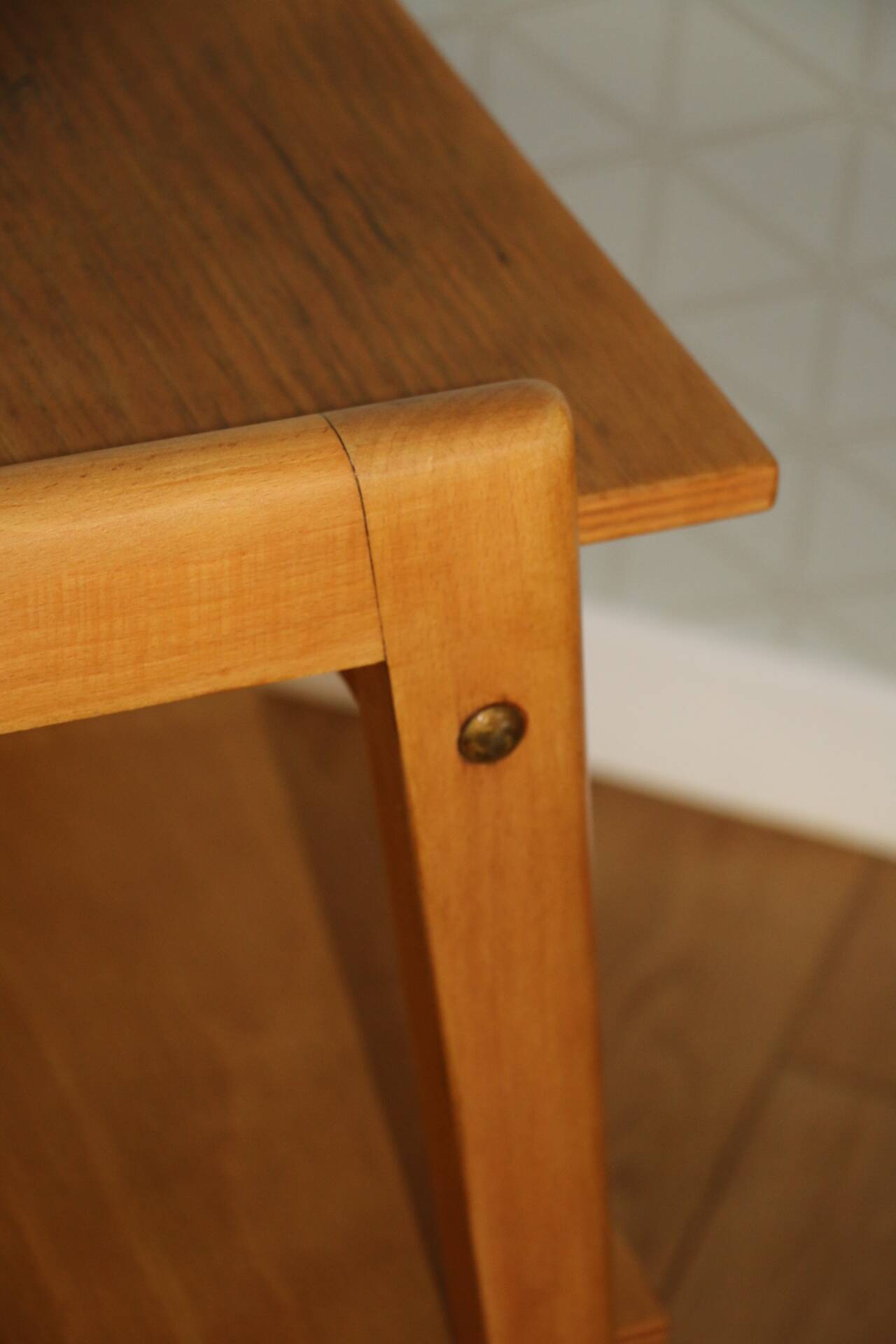 2 light oak bedside tables with two shelves from 1950.
