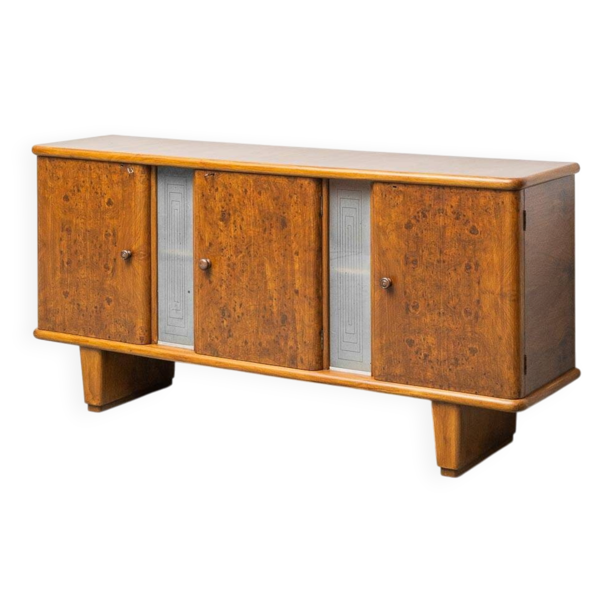 Vintage walnut burl sideboard with decorative inserts, 1940s