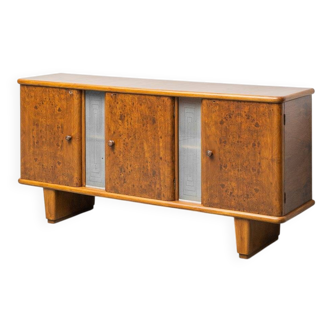 Vintage walnut burl sideboard with decorative inserts, 1940s
