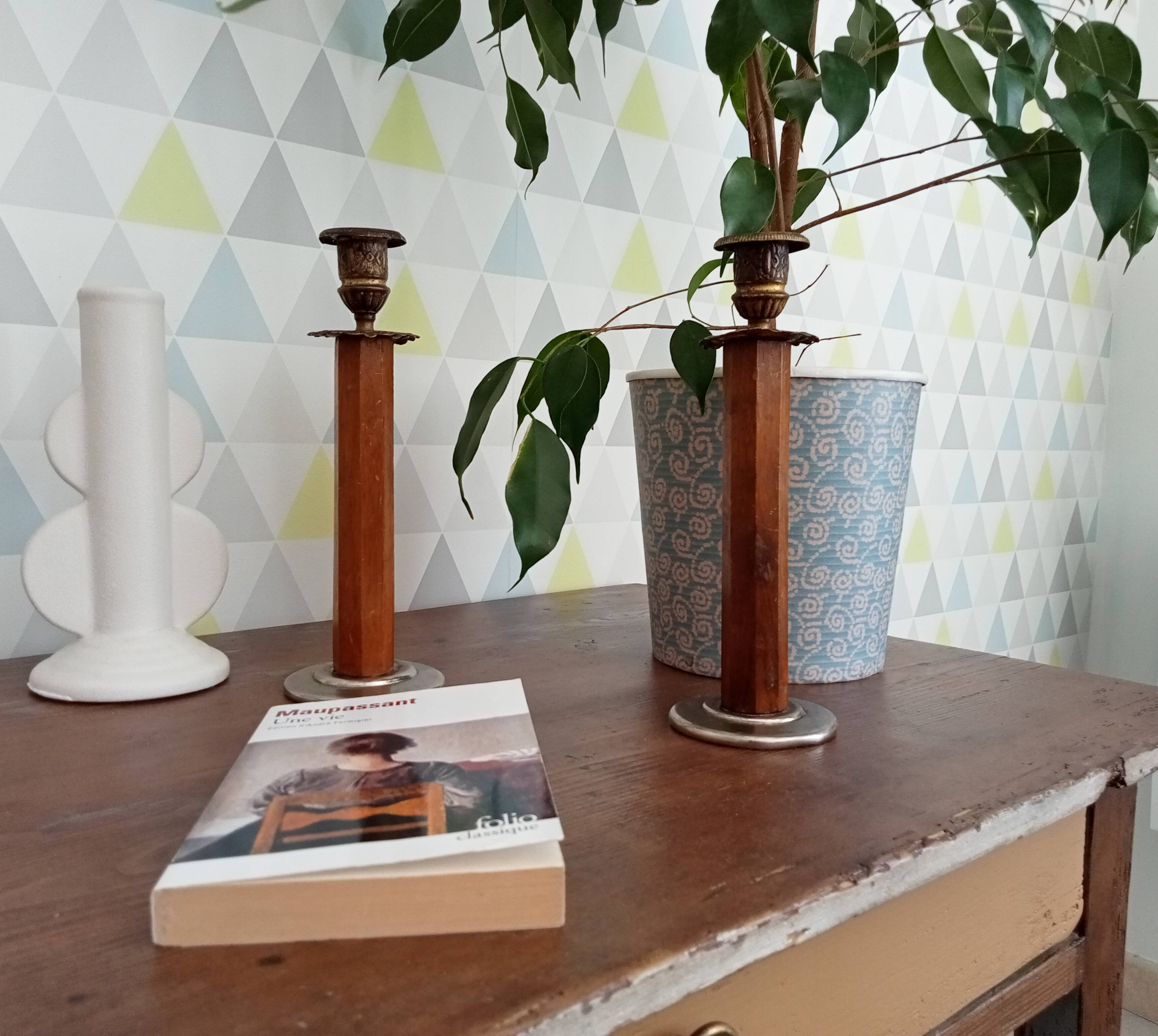 Pair of antique folk art candlesticks