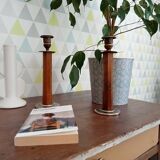 Pair of antique folk art candlesticks