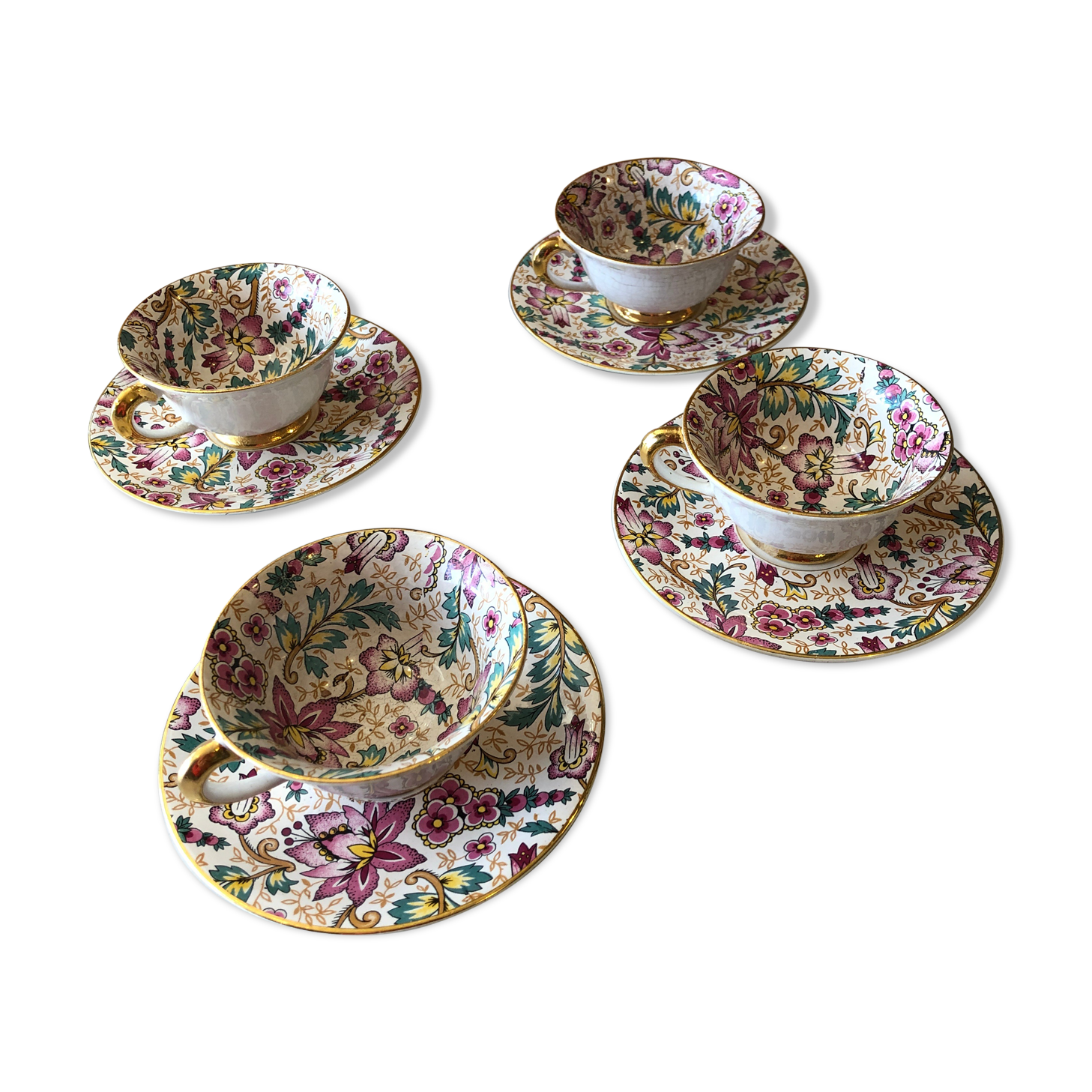 4 cups antique earthenware