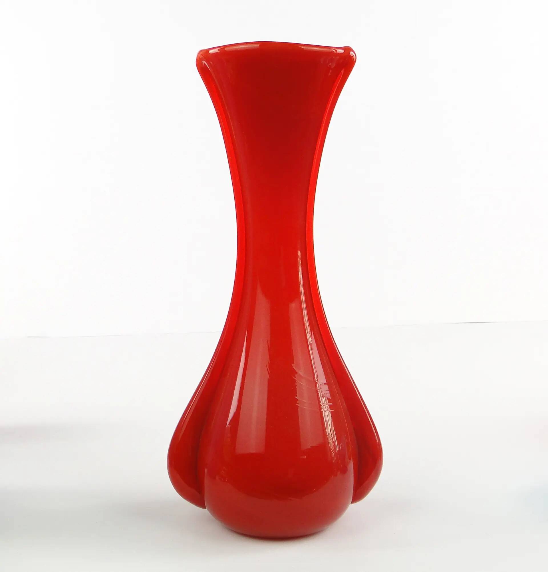 Mid-century modern vase, red glass, Poland, 1970s