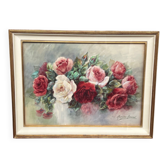 Madeleine Renaud (1900-1994). Still life "Roses". Watercolor.