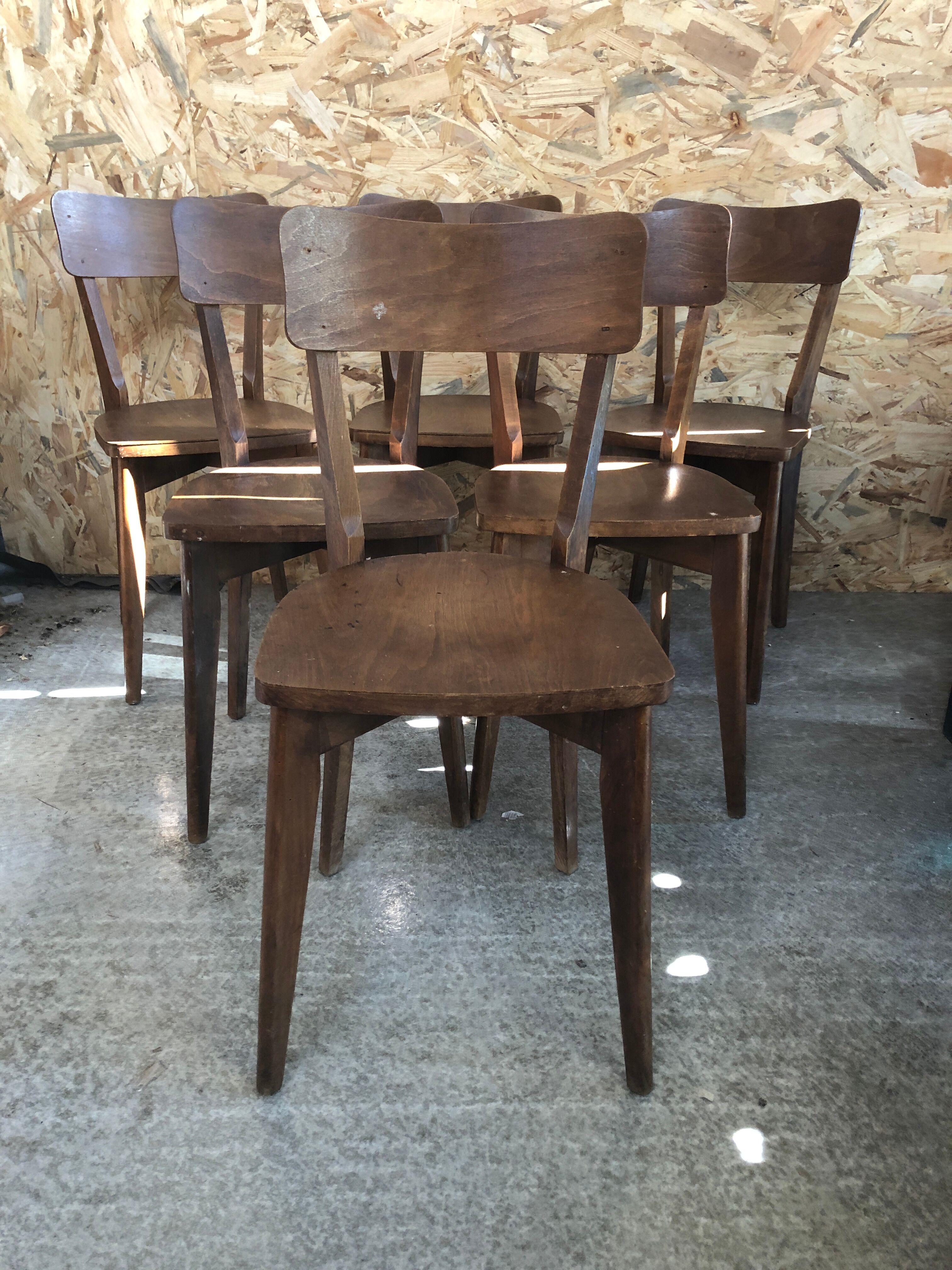 Série de 6 chaises bistrot scandinave bois vintage