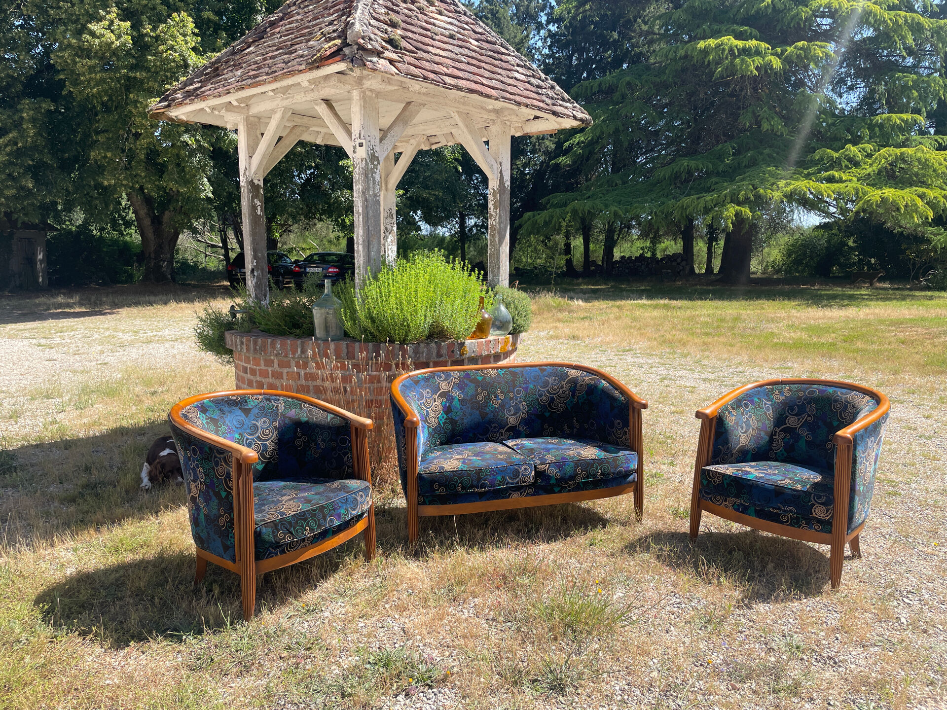 Banquette et fauteuils cabriolets style Art déco