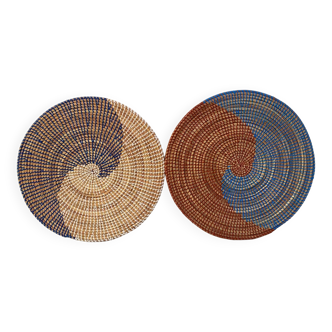 Duo de plateaux en rotin pour déco murale