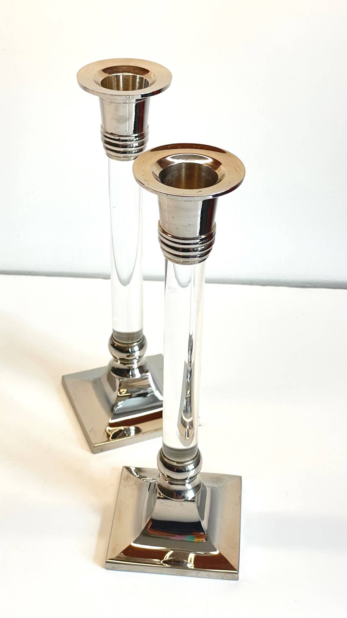 Vintage lucite and silver metal candle holders