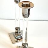 Vintage lucite and silver metal candle holders