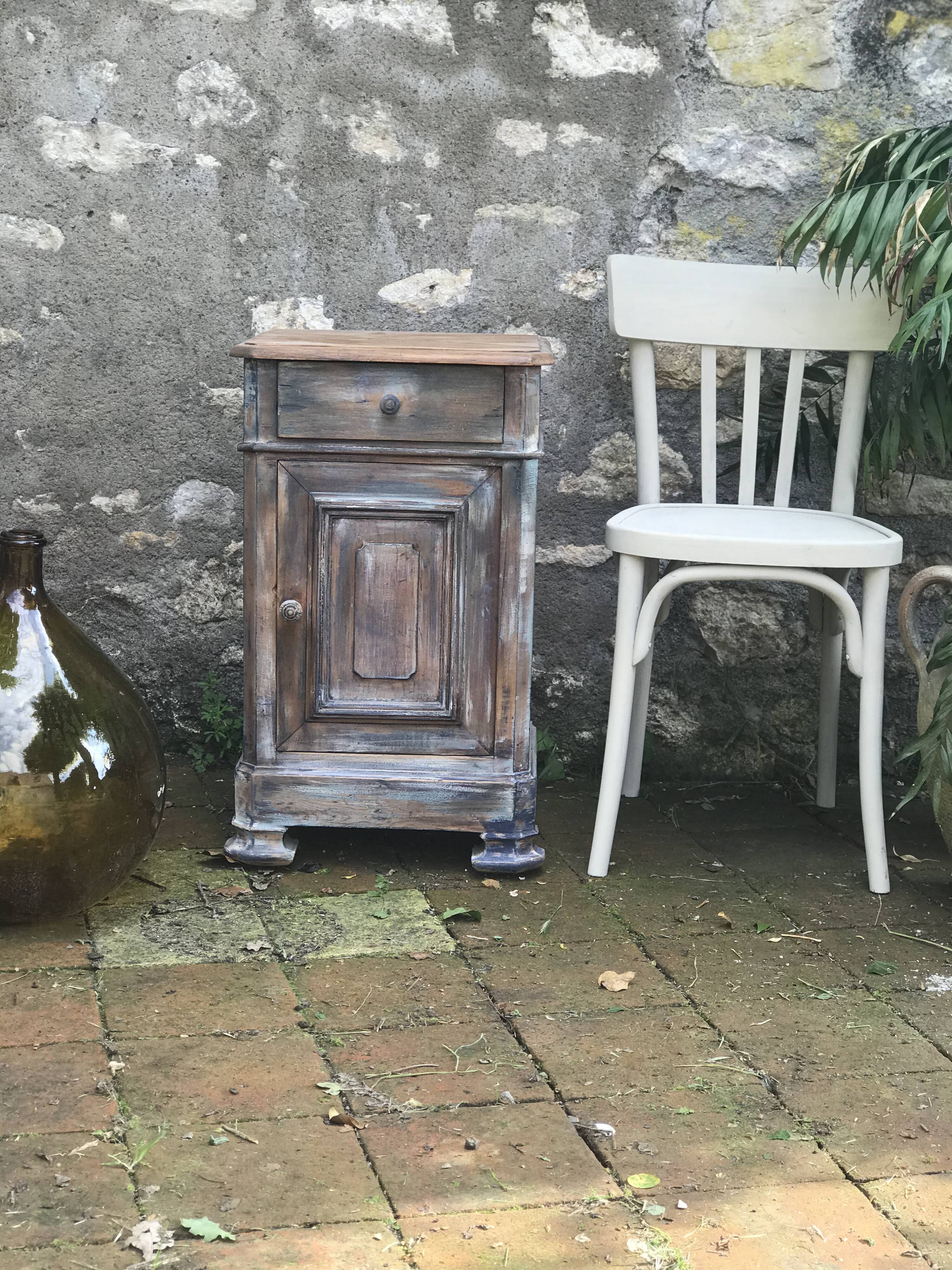 Old grey patinated bedside