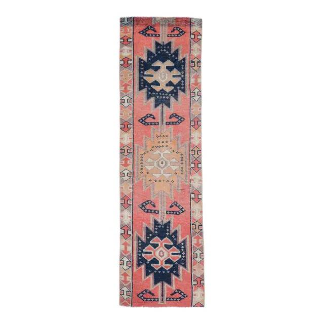 1970s Turkish Oushak Handmade Wool Cotton Pink Runner Rug 82x285