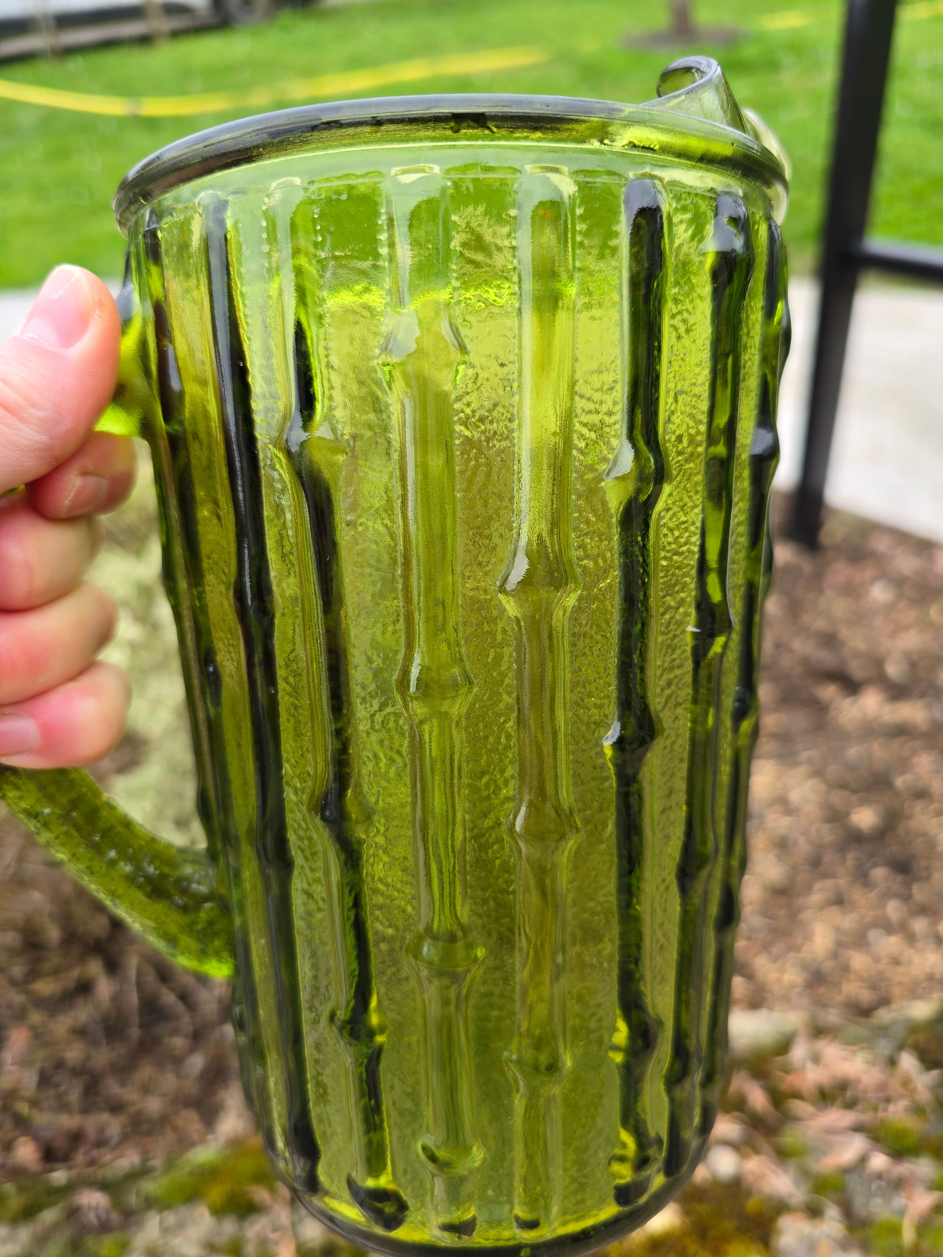 Mid-century glass pitcher attributed to Luminarc Bamboo.