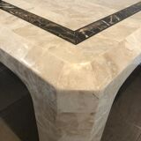 Coffee table made of marble plates with inlay of a brass net. French Work