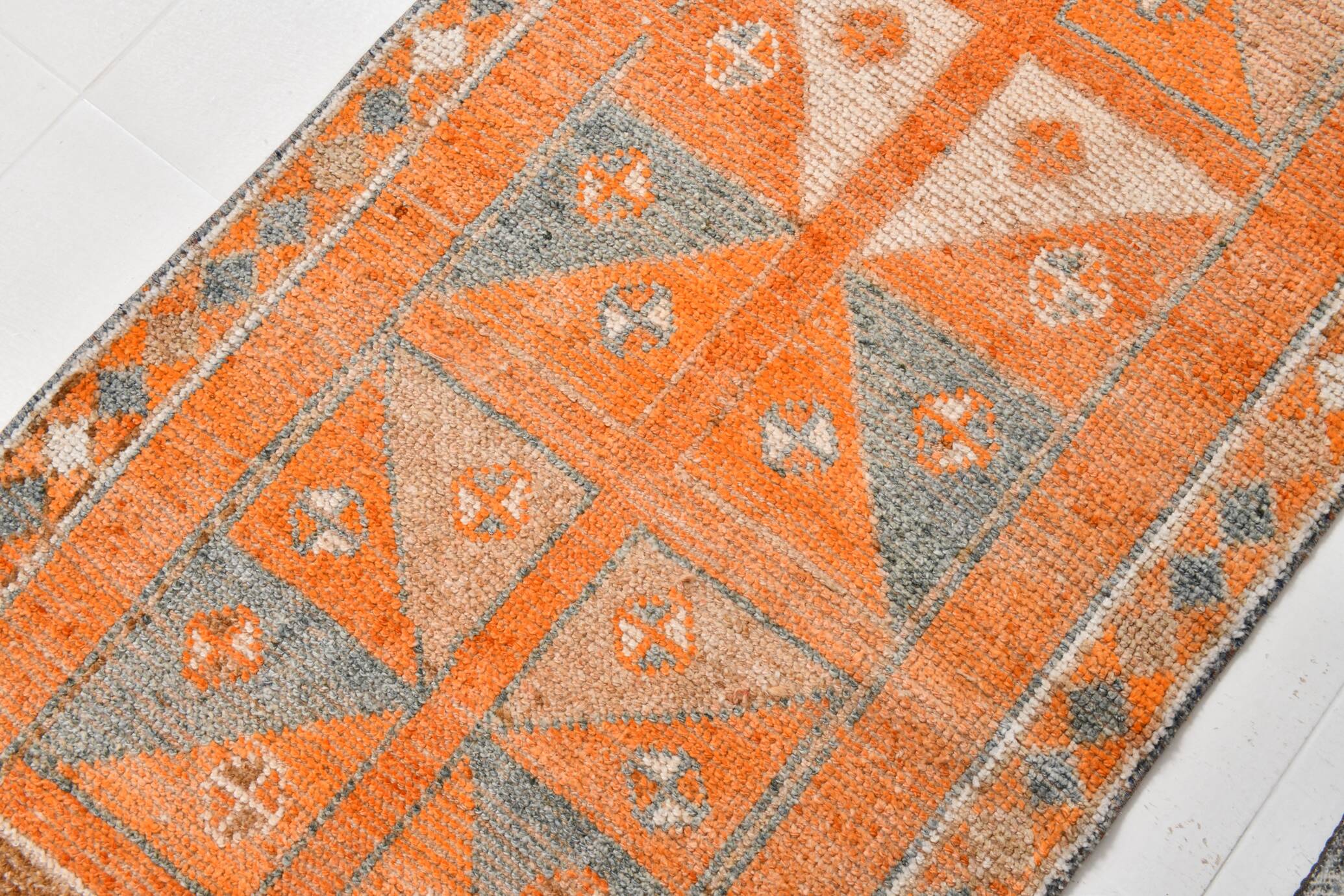 3x12 Rug For Laundry Orange Turkish Vintage Runner Rug, 95x370Cm SK 22033