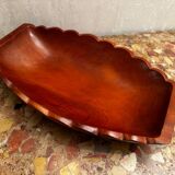 Vintage Red Carved Wooden Bowl / Pocket Dish - 41 / 25 / H 8 cm