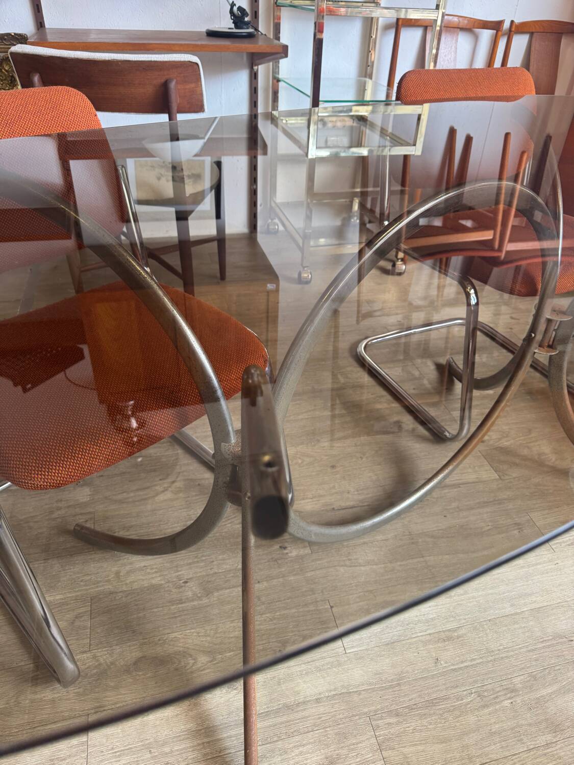 Vintage 70s smoked glass dining table